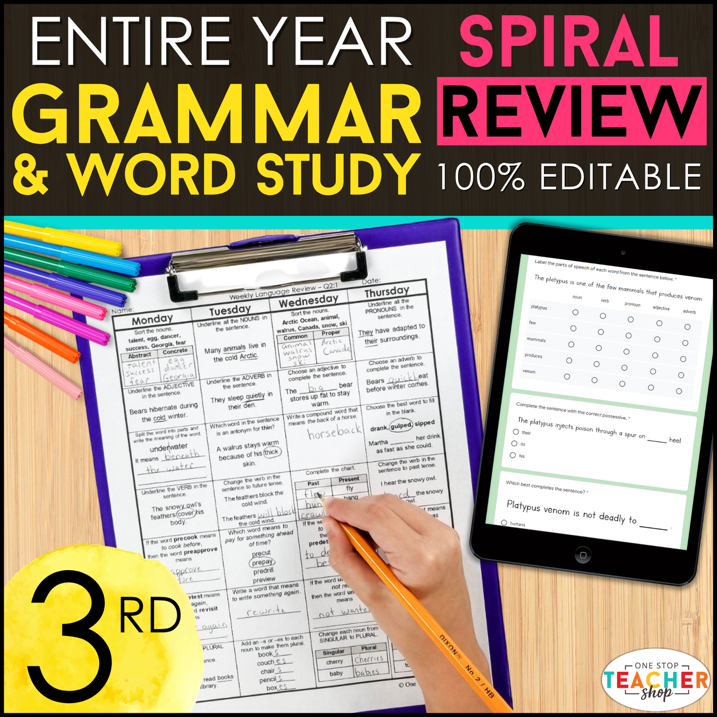 3rd Grade Grammar Spiral Review FB