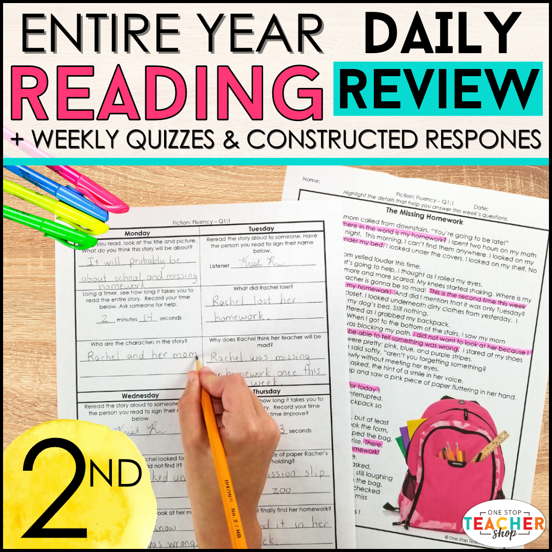 20% Off - 2nd Grade Reading Spiral Review & Quizzes