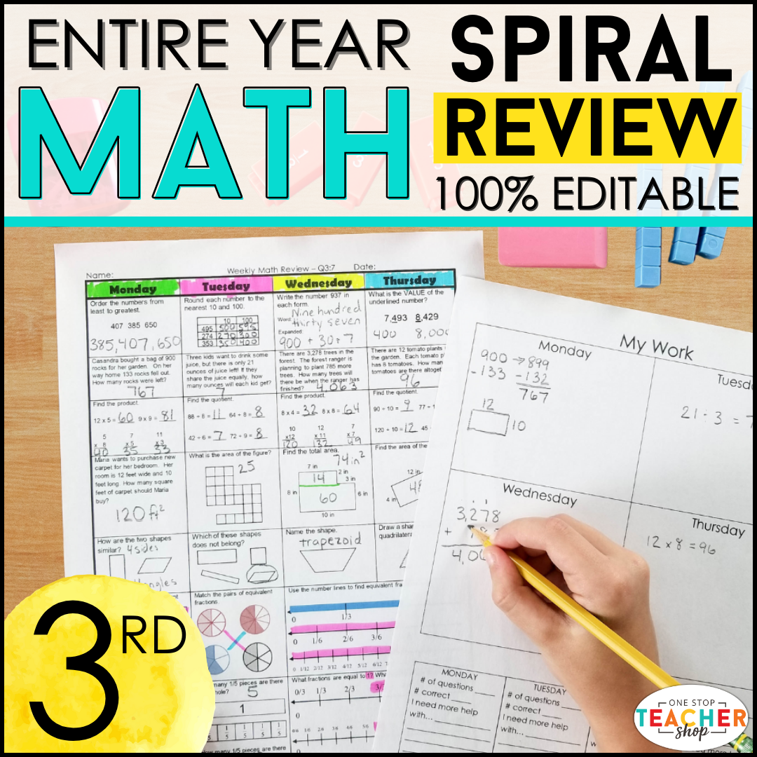 20% Off - 3rd Grade Math Spiral Review & Quizzes