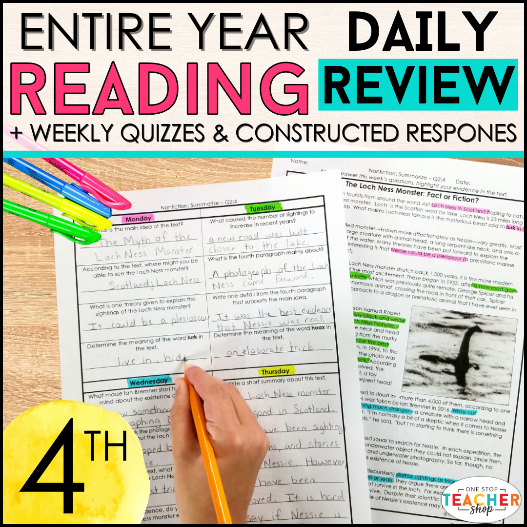 4th Grade Reading Spiral Review & Quizzes