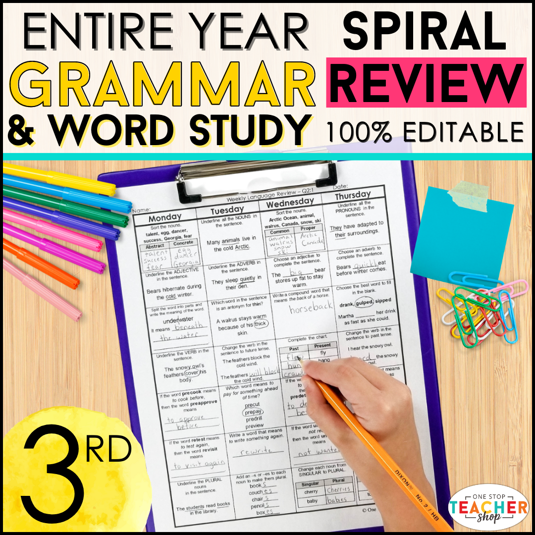 3rd Grade Language Spiral Review & Quizzes