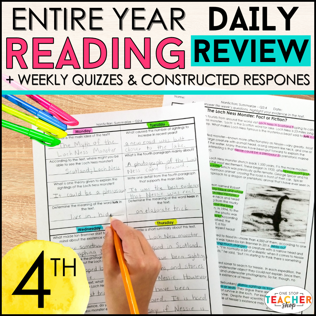 20% Off - 4th Grade Reading Spiral Review & Quizzes