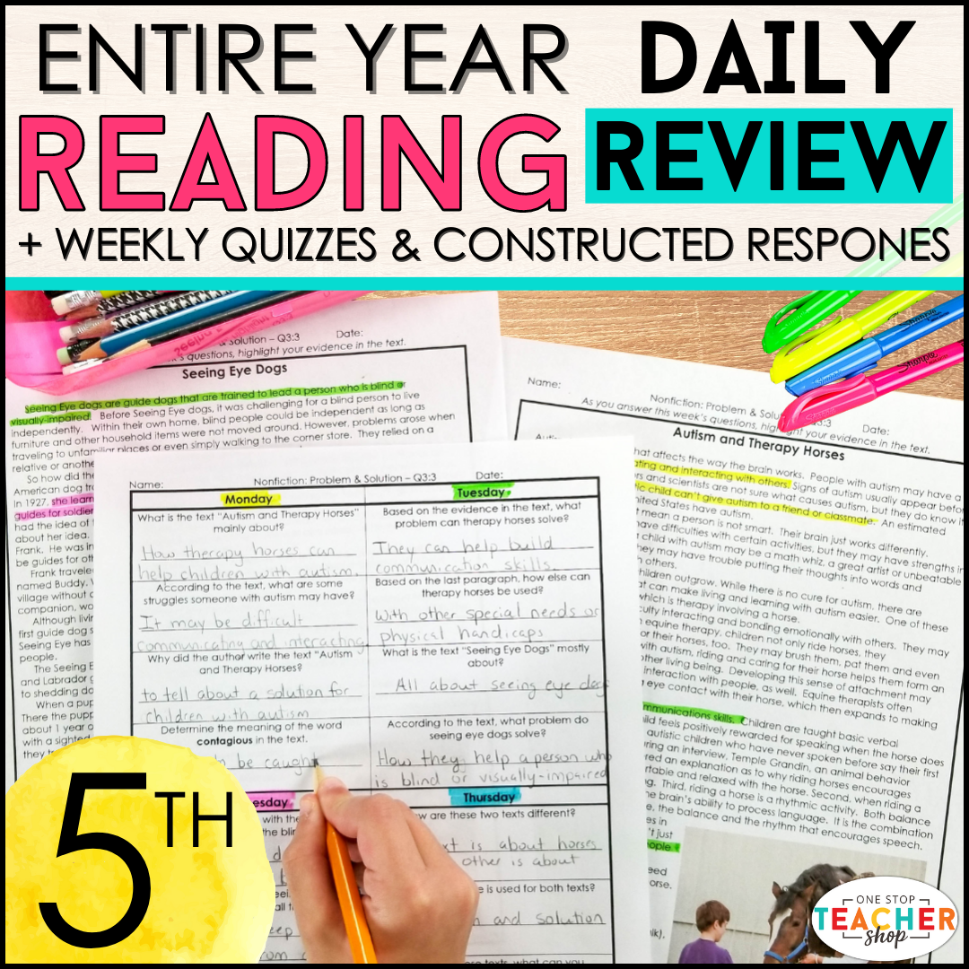 20% Off - 5th Grade Reading Spiral Review & Quizzes