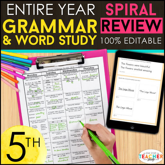 20% Off - 5th Grade Language Spiral Review & Quizzes