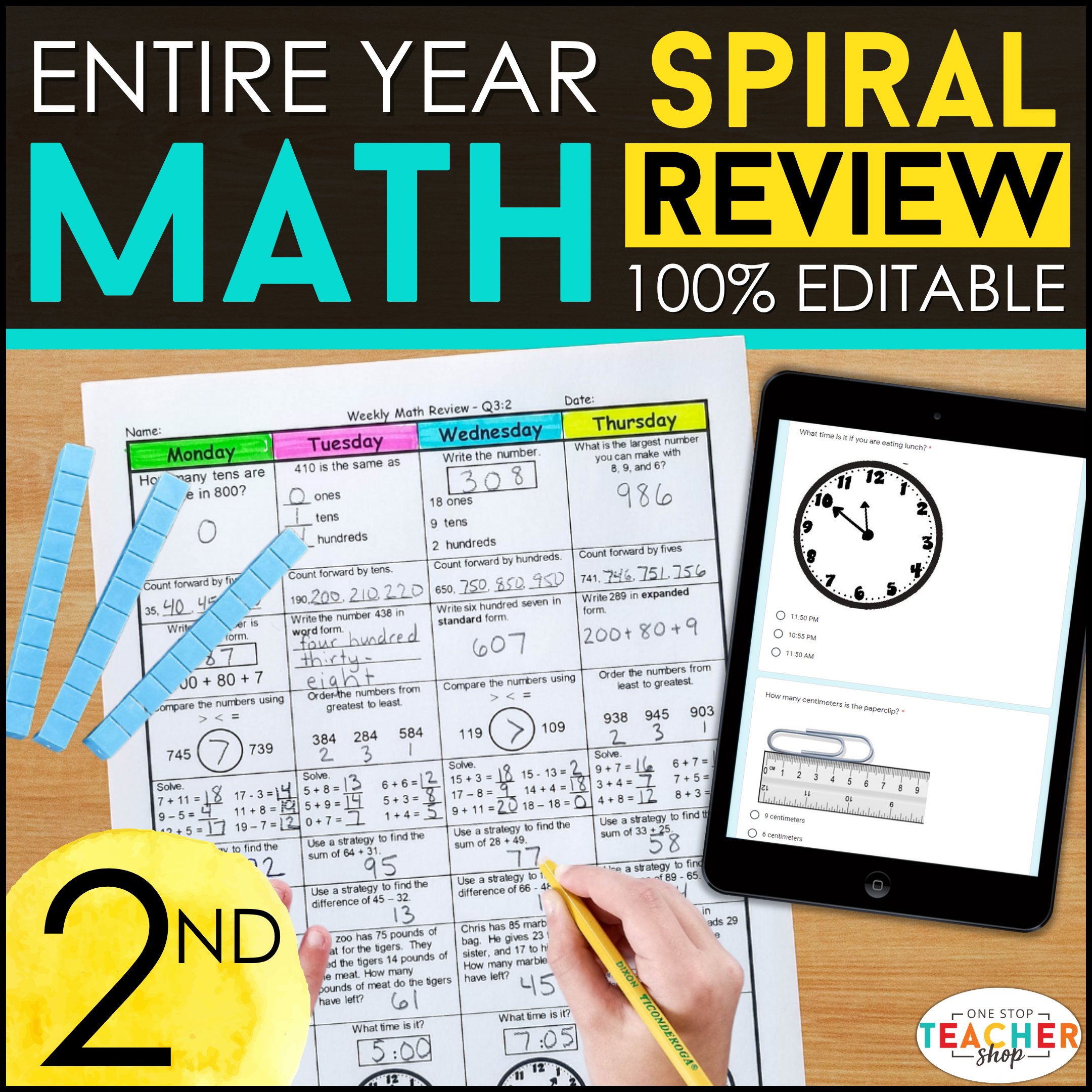 2nd Grade Math Spiral Review – One Stop Teacher Shop