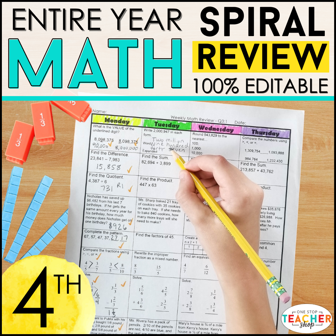 20% Off - 4th Grade Math Spiral Review & Quizzes