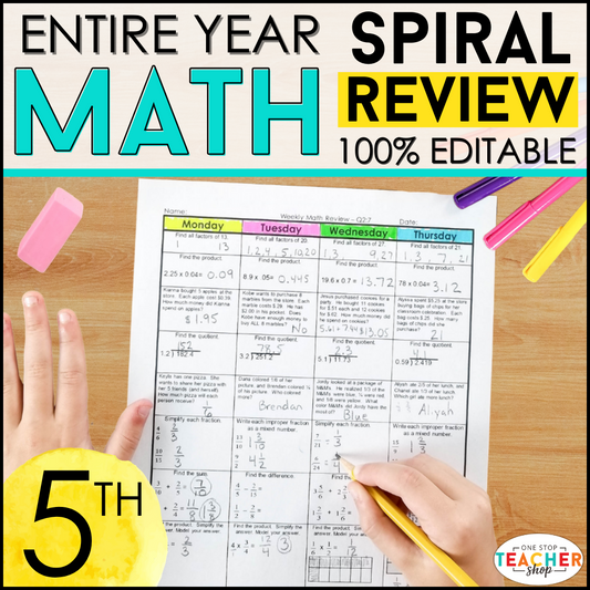 20% Off - 5th Grade Math Spiral Review & Quizzes