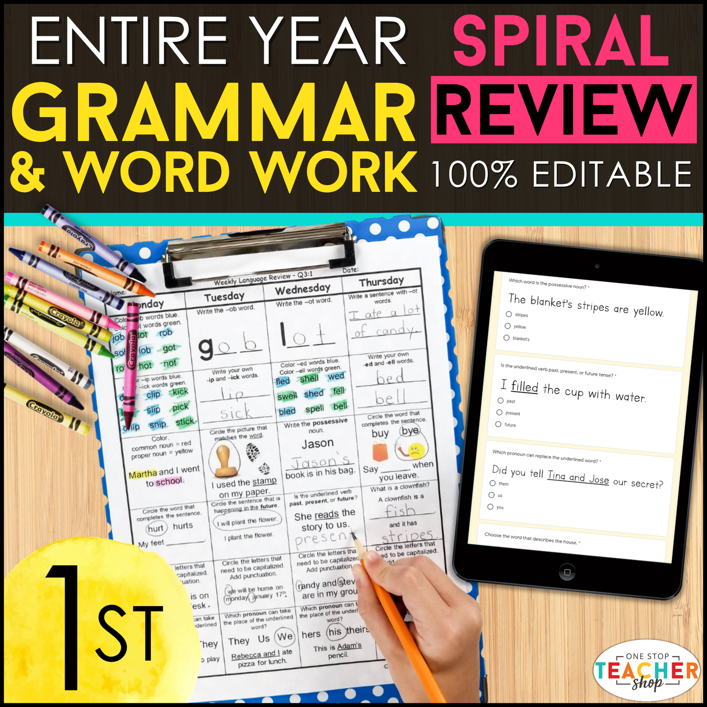 1st Grade Grammar Spiral Review FB