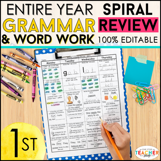 20% Off - 1st Grade Language Spiral Review & Quizzes