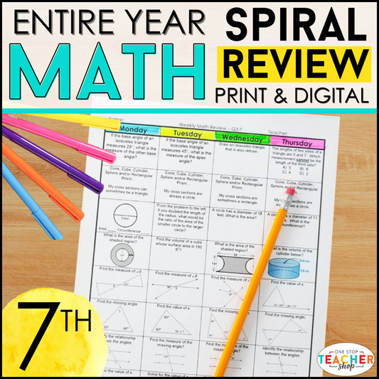 7th Grade Math Spiral Review & Quizzes