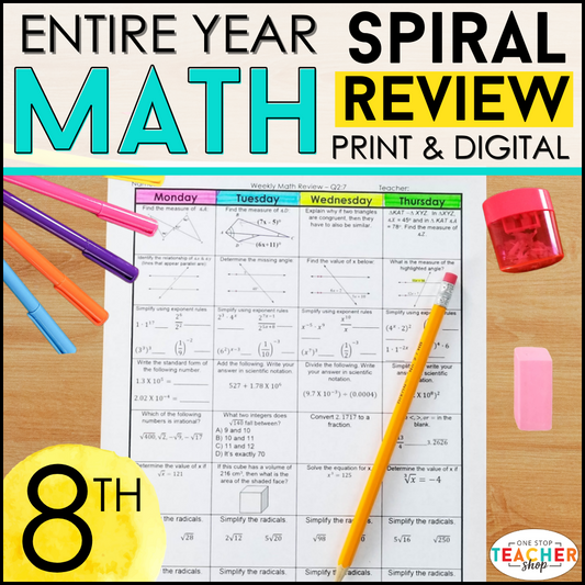 8th Grade Math Spiral Review & Quizzes