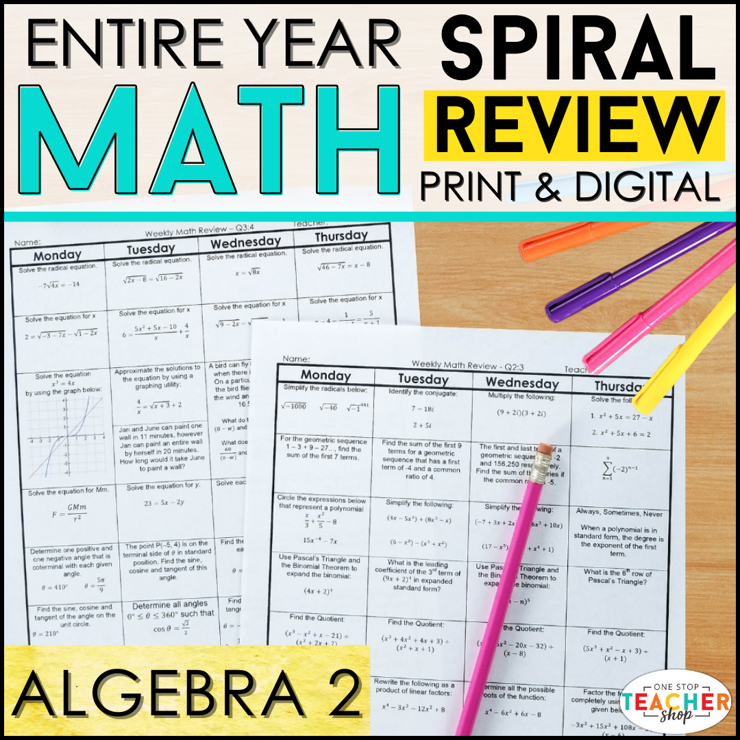 Algebra 2 Spiral Review & Quizzes