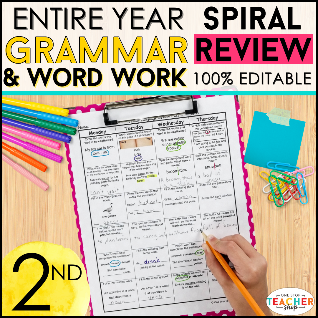 FB - 2nd Grade Language Spiral Review & Quizzes