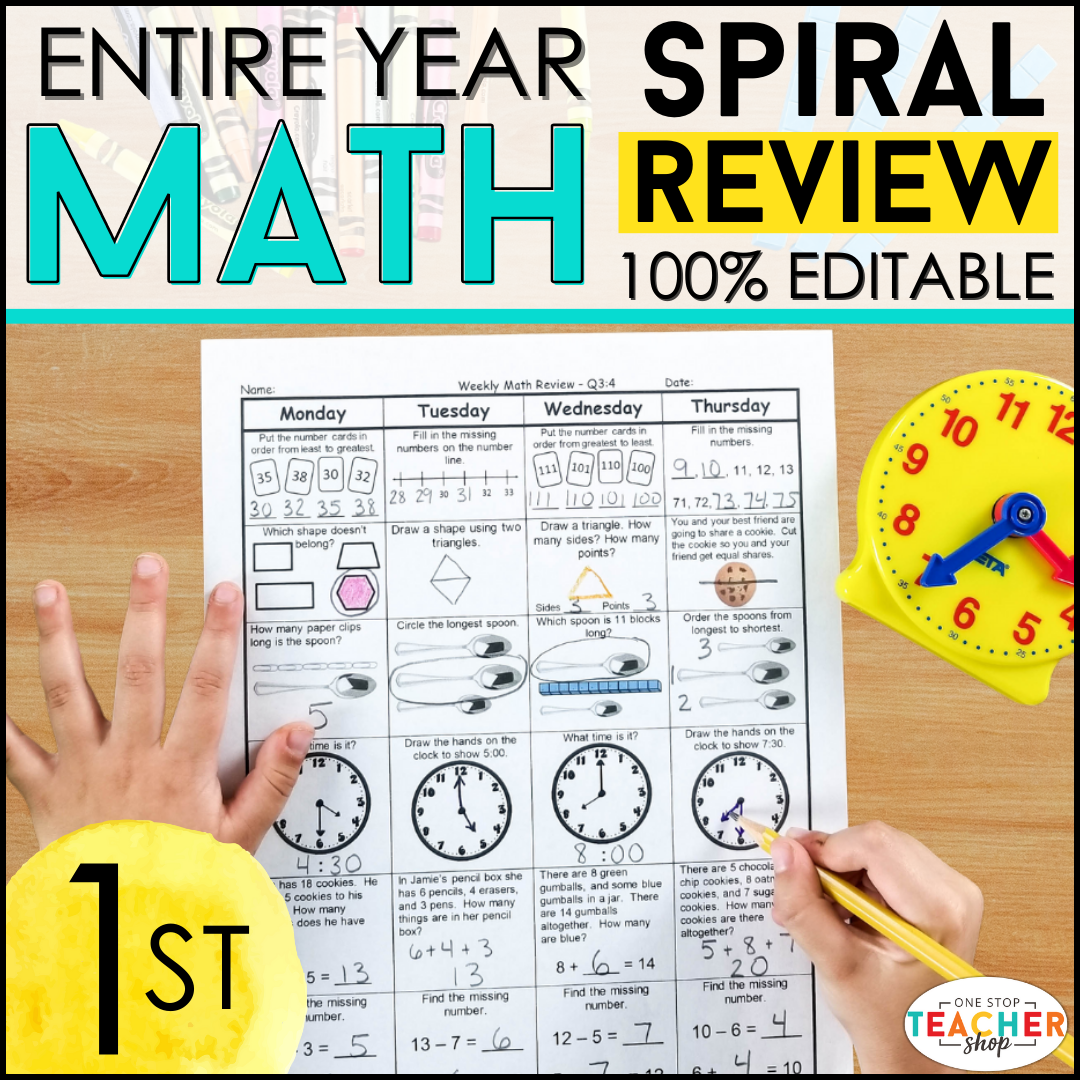 1st Grade Math Spiral Review & Quizzes