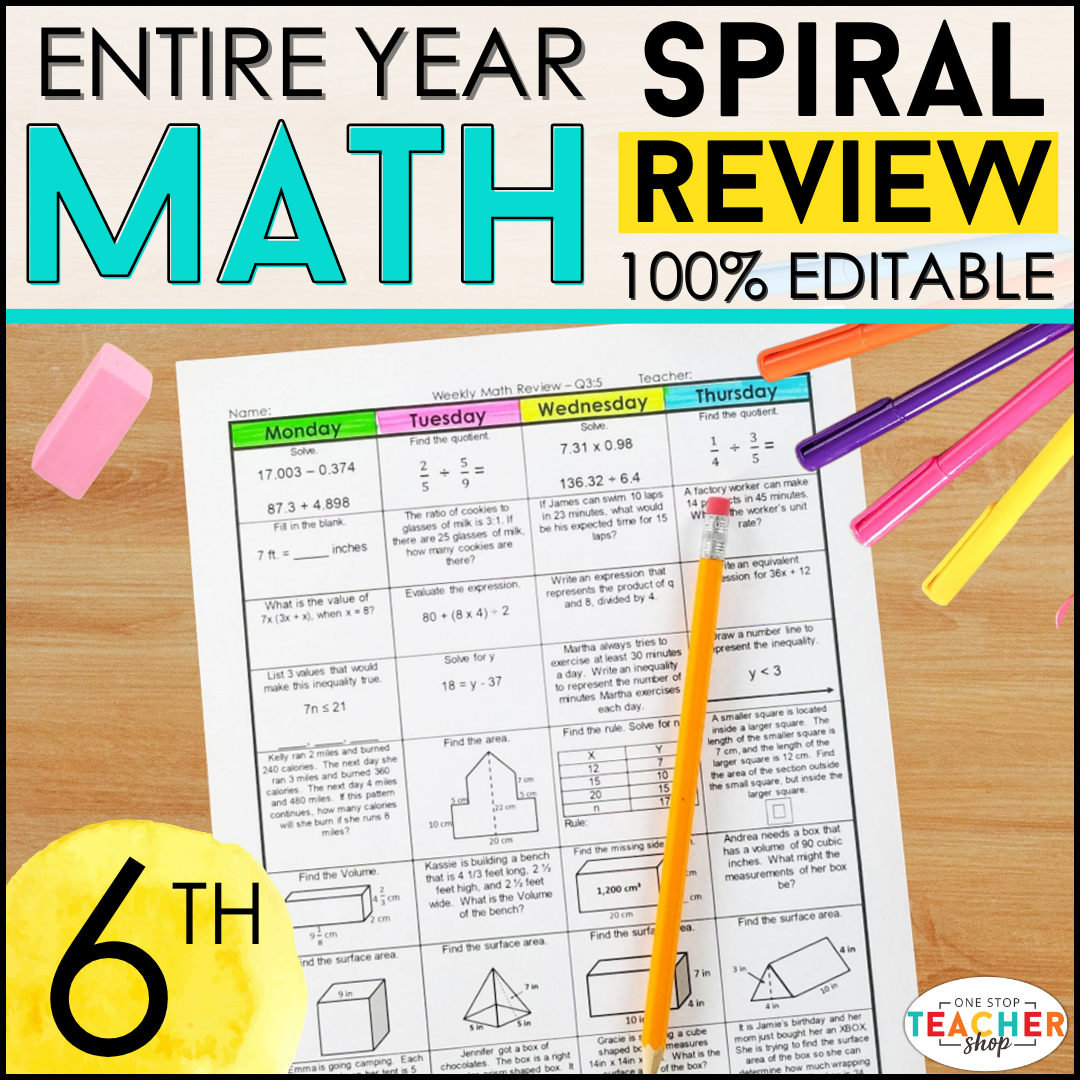 FB - 6th Grade Math Spiral Review & Quizzes